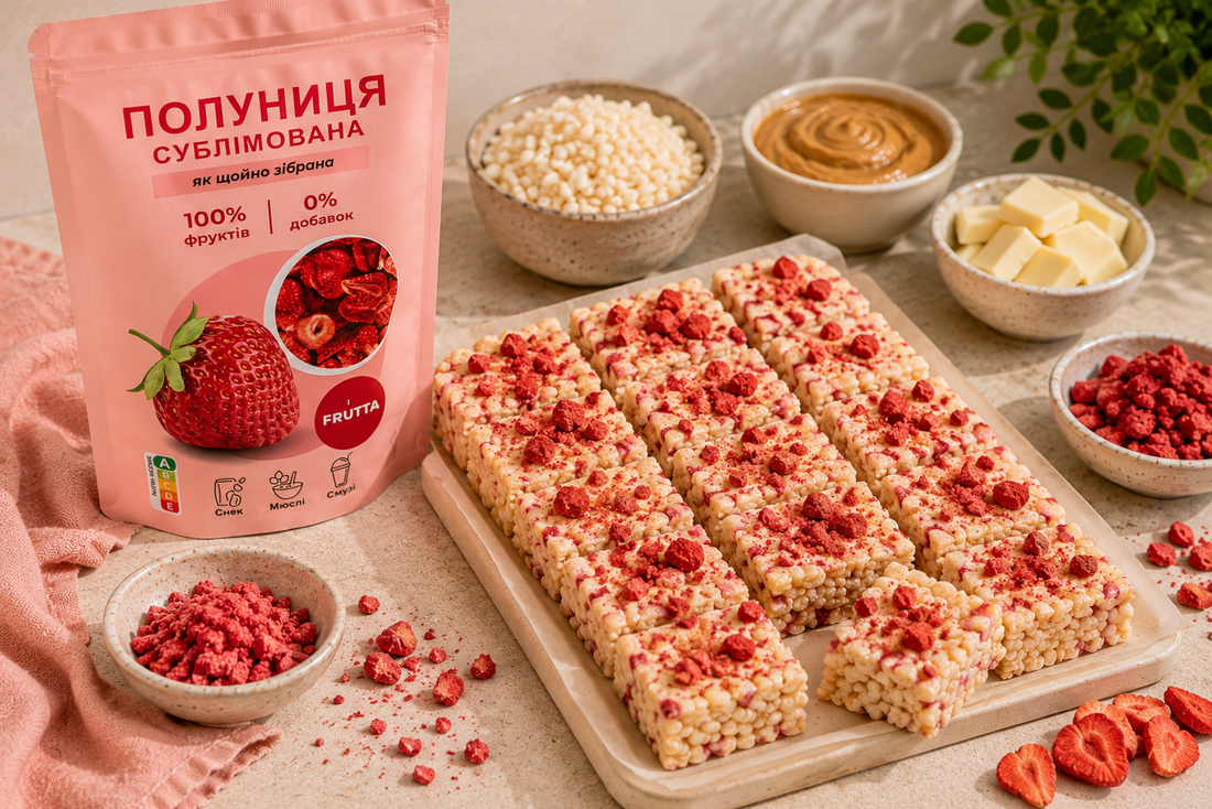 Хрусткі рисові батончики із сублімованою полуницею