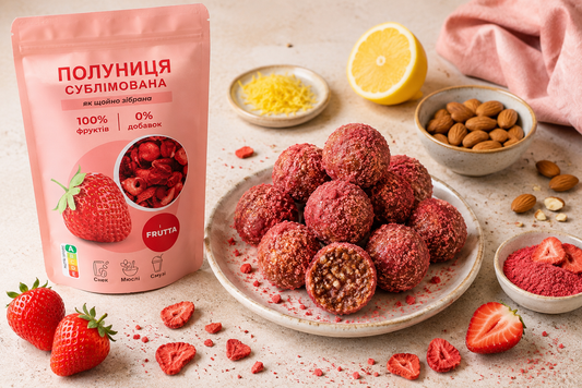 Корисні фруктові кульки з полуницею, лимоном і фініками